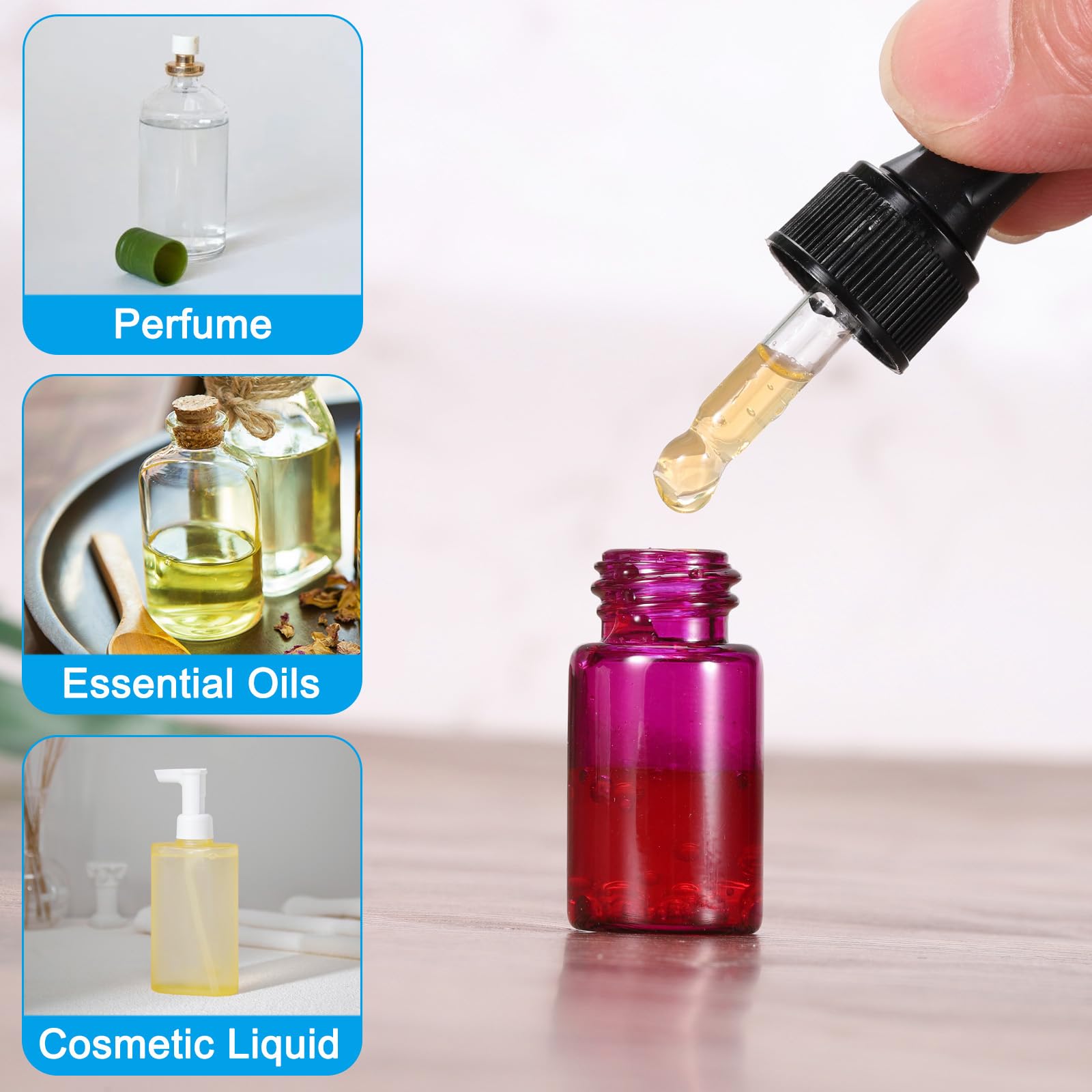 PATIKIL Frasco Gotero De Vidrio De 60ml, 120Pcs Recipiente Estanco Para Muestras De Aceites Esenciales Y Líquidos Con Pipetas Y Embudo Para Almacenamiento Hogar Y Viaje, Azul