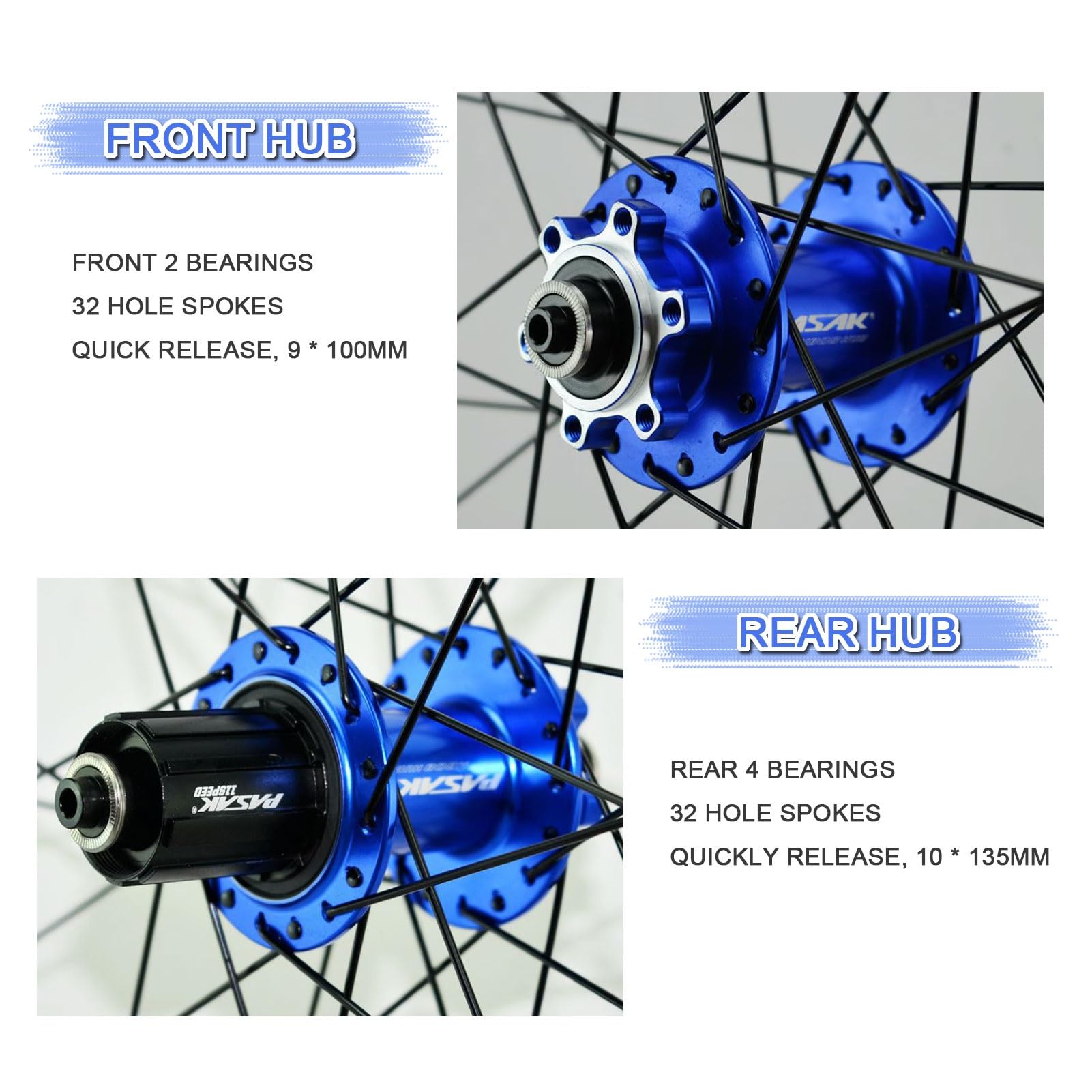 Ruedas para bicicleta de montaña con freno de disco, llantas de aleación de doble pared de 26/27,5/29 pulgadas, buje de 32 orificios, compatibles con 7-12 velocidades y neumáticos de 25-35 pulgadas,