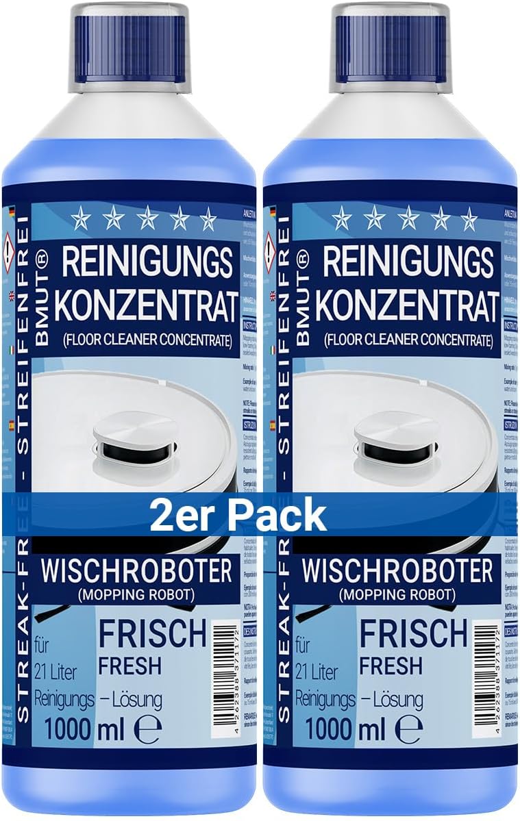 2 x 1000 ml Robot Cleaning Agent Concentrate Extra Fresh Fragrance Streak-free & Low Foam + Dosing Cup Floor Cleaner and Much More