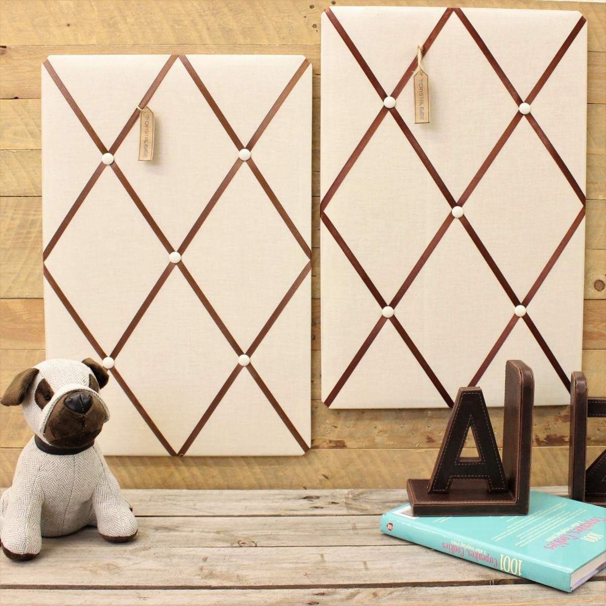 Set of 2 Fabric Memo Board Pin Board 40cm x 60cm Ribbon Button Cream