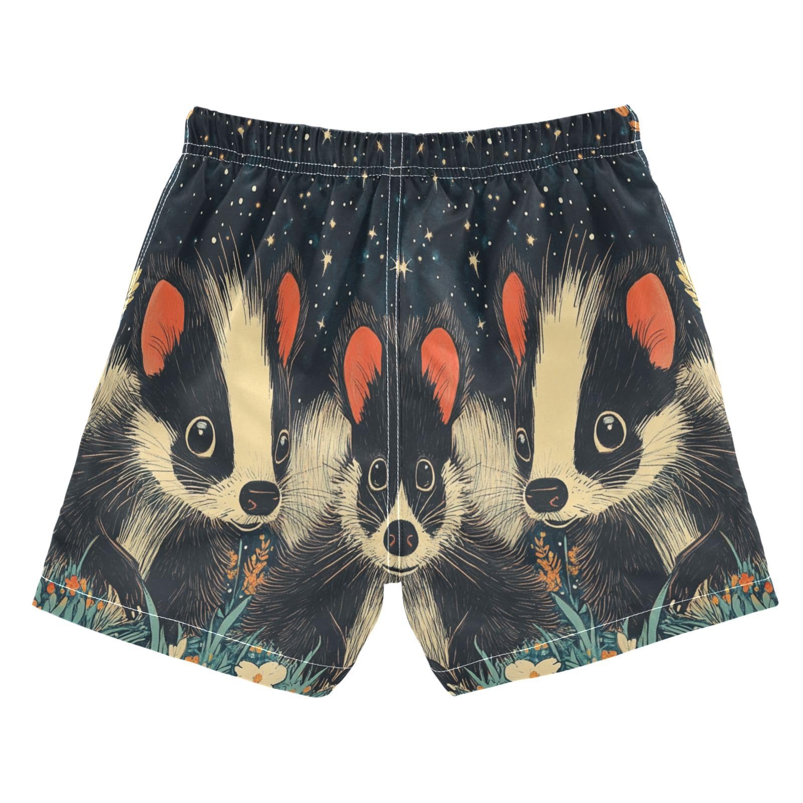 Jucciaco Boys Beach Board Shorts Skunk Pet Ferret Flower Quick Dry Swim Trunk Swimwear for Kids