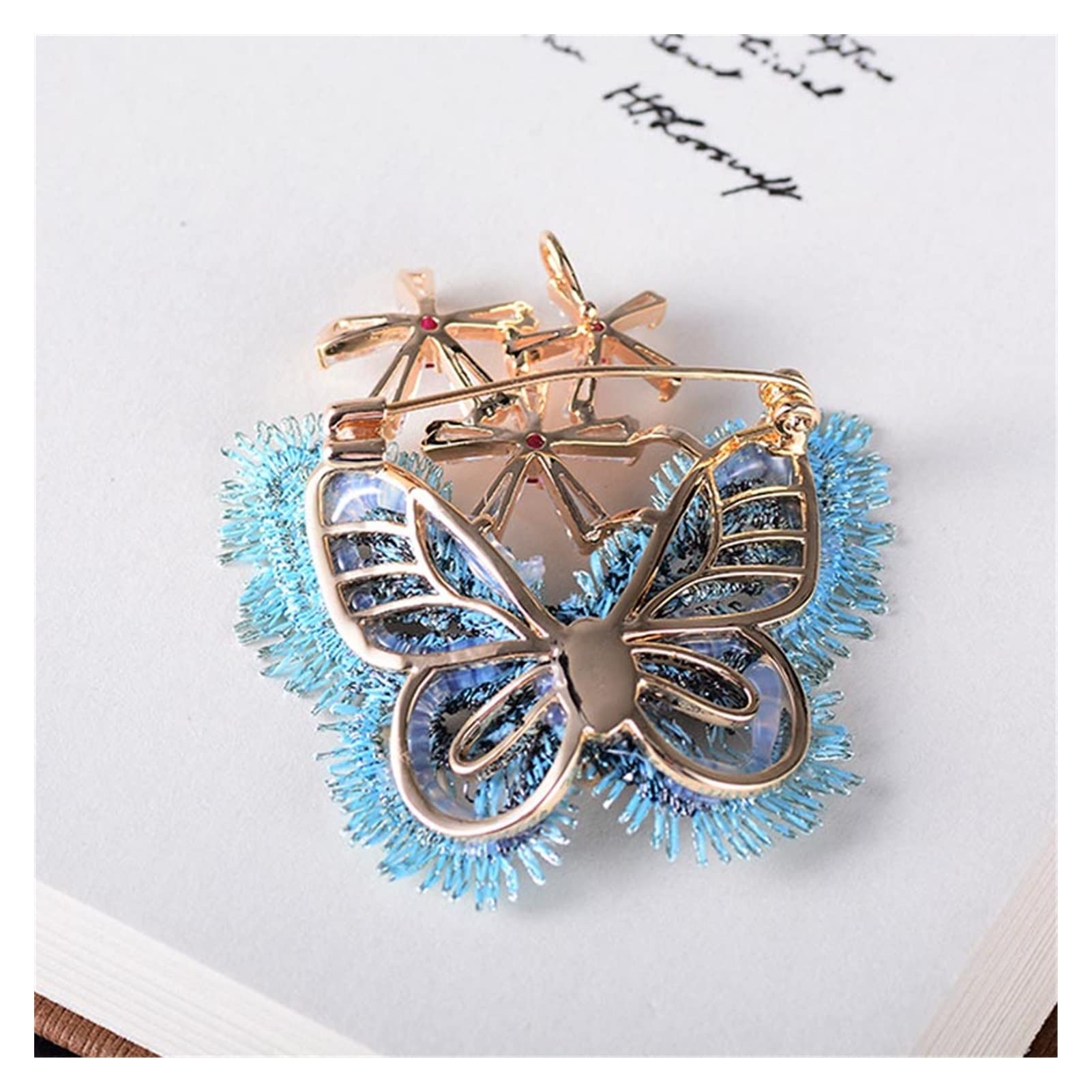 Vintage Stoff-Schmetterlingsbrosche für Frauen mit Zirkonia-Blume