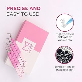 M LASH Tweezers for Eyelash Extensions (Set of 4) - Professional Lash Extension Tweezers - Fiber Tip, Japanese Steel, Diamond Grip Eyelash Extension Tweezer set (Multi-Color)