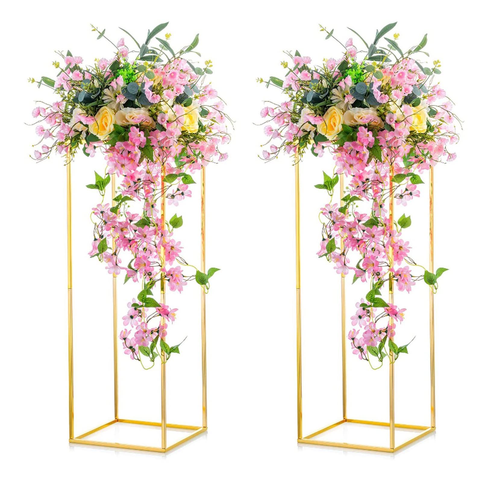 Warmiehomy Gold Vase Wedding Centrepieces for Tables 2 Pcs Geometric Vases 100cm Tall Vases For Wedding Table Party Living Room Birthday Decorations Metal Column
