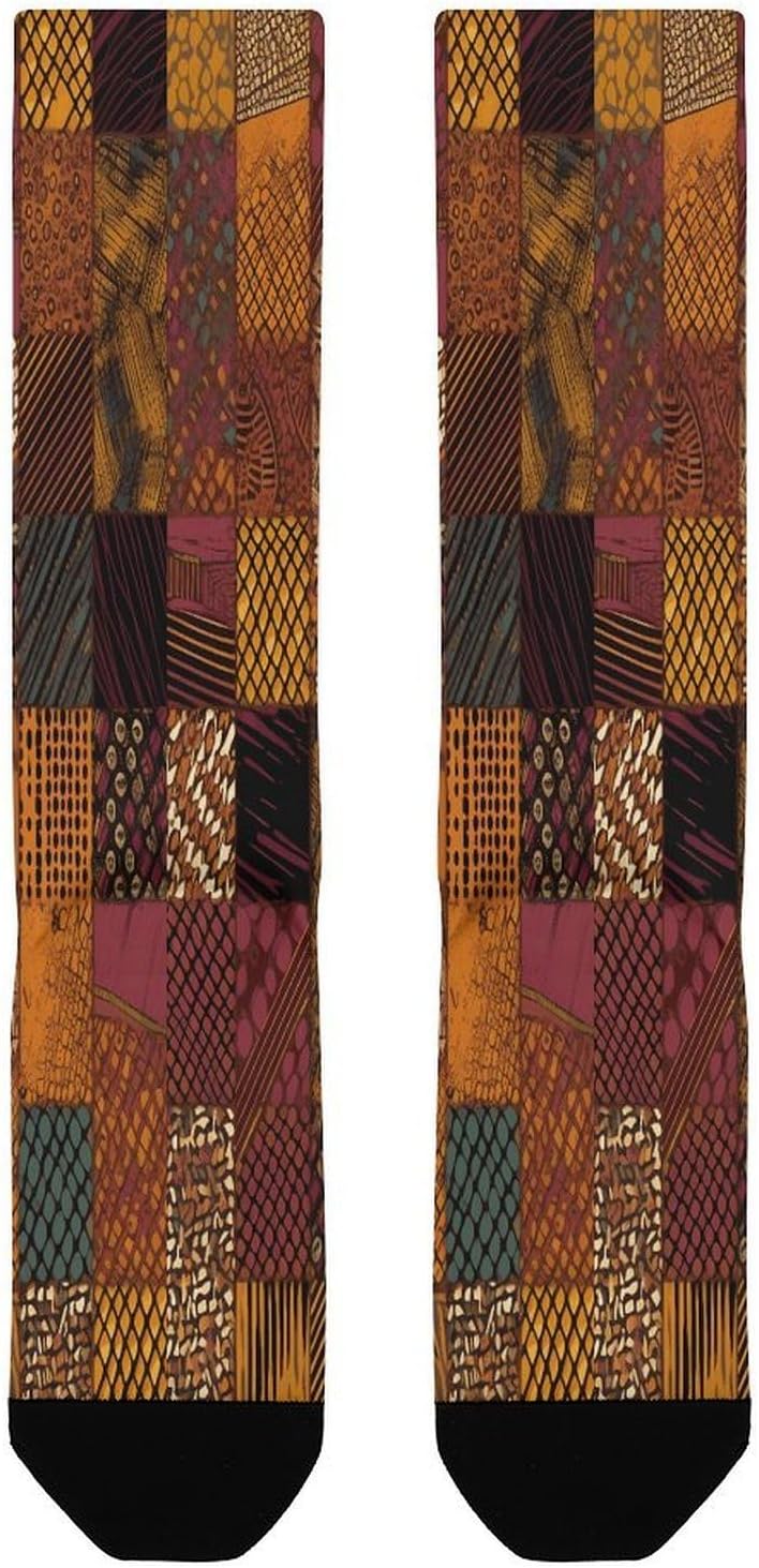 African Style Patchwork Compression Sock Circulation Support Socks Lightweight Knee High Tube Sock Over-The-Calf Sock for Adult