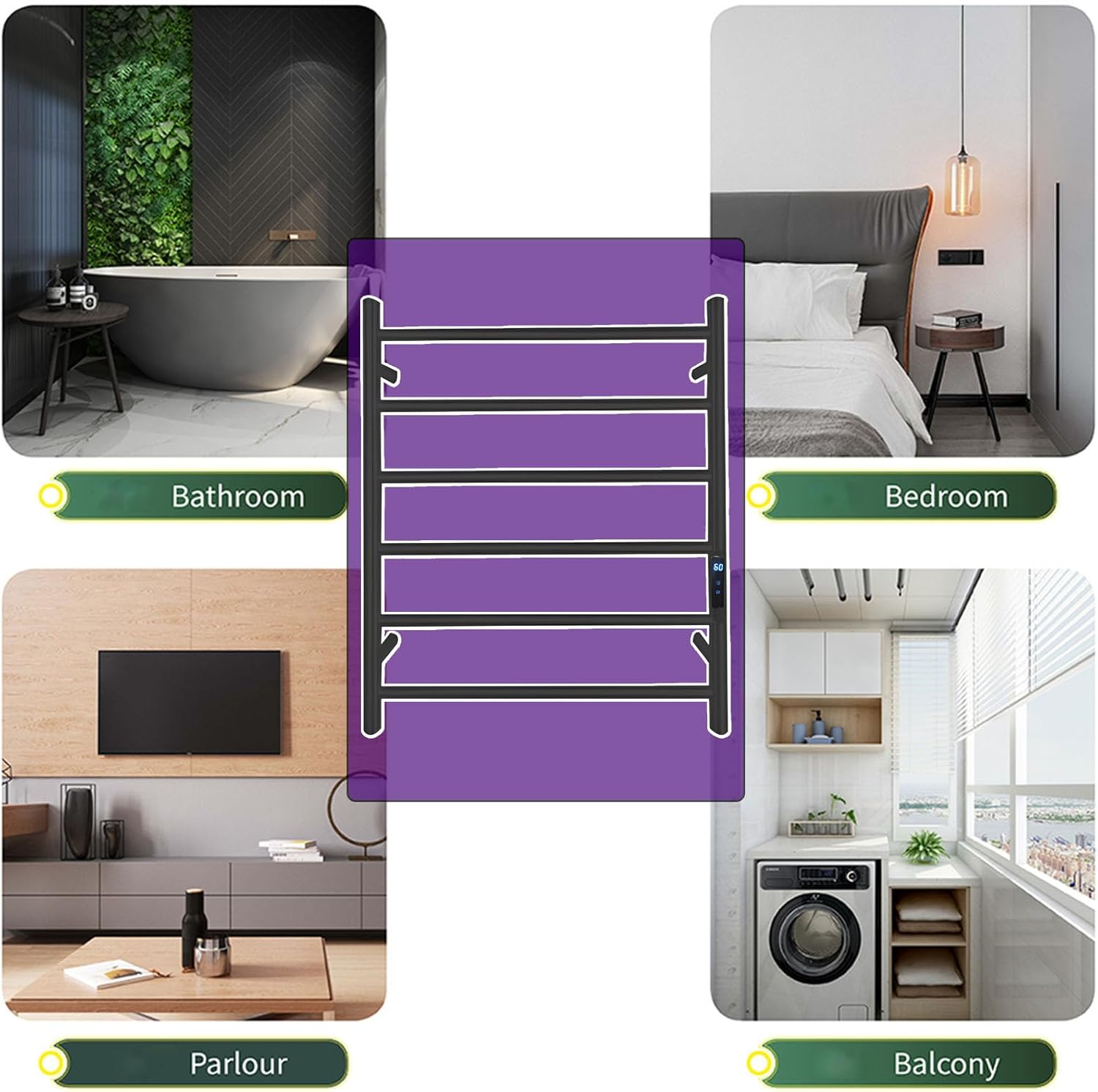 A Black,Right line,Stainless Steel Heated Towel Racks for Bathroom,Wall Mounted for Towels and Garments,Heated Towel Drying Rack Fast Heating