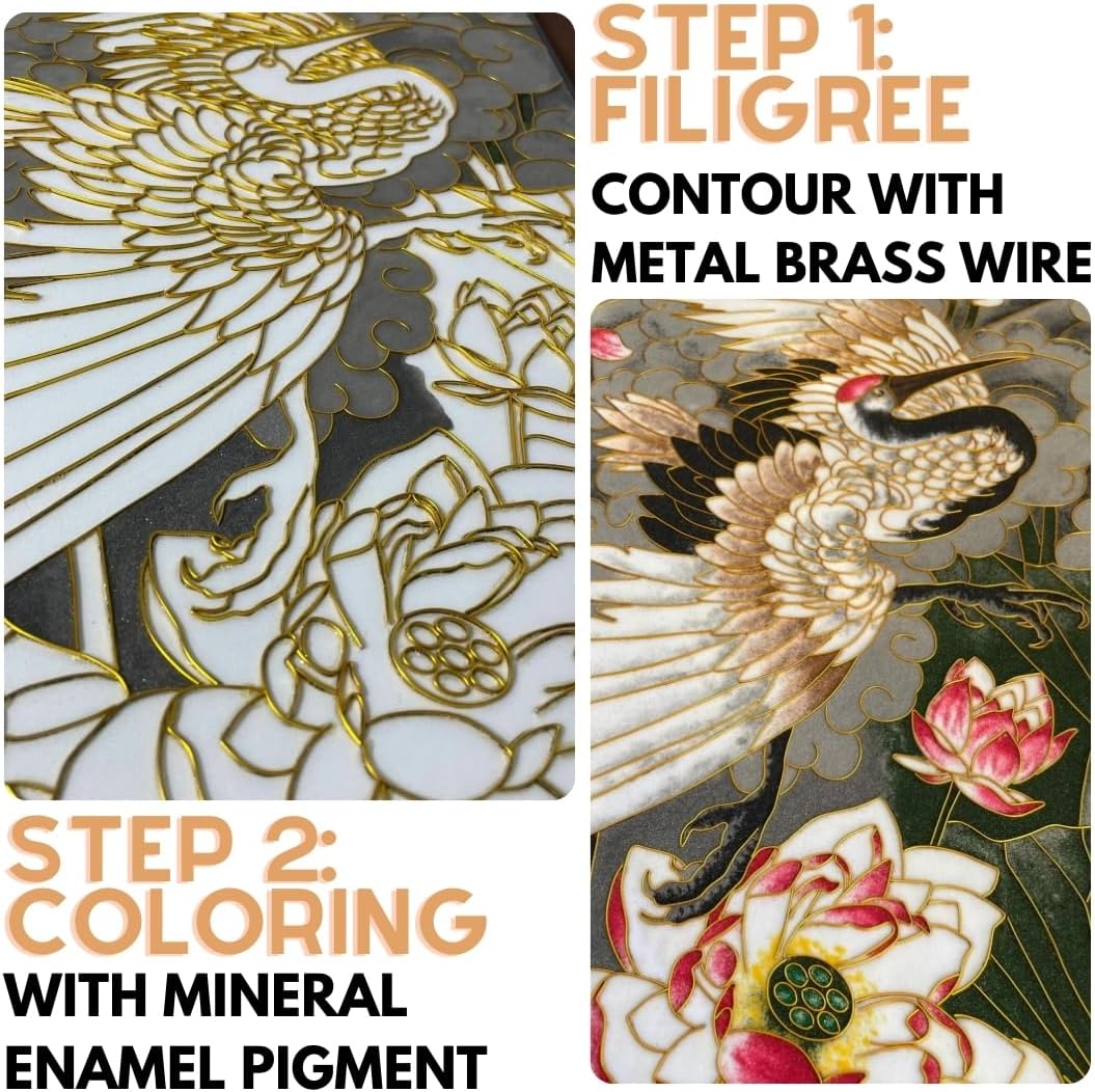 Cloisonne Filigree Enamel Paint by Numbers Kit, All in One with Tools, DIY Craft, Starter Set for Adults and Beginners, Easy Instructions, Hobby for Adults Teens Elderly Handmade Home Decor Gifts
