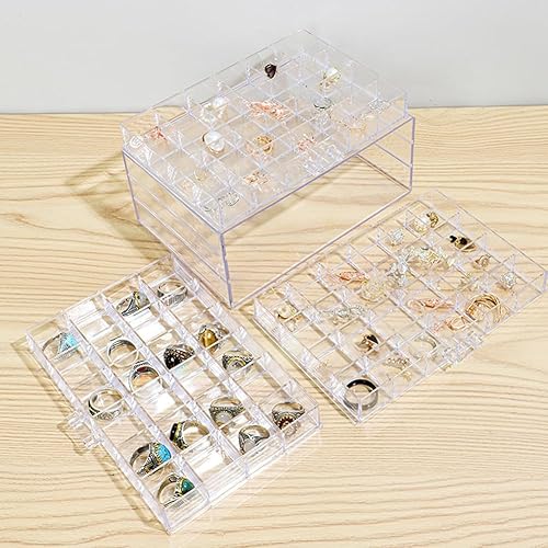 Miniatura 4 de Caja organizadora de aretes, organizador de joyas apilable de acrílico con 3 cajones, 72 compartimentos pequeños, soporte transparente de exhibición