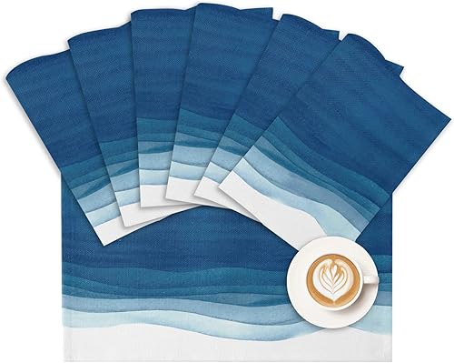 Juego de 4 manteles individuales azules y blancos, manteles individuales de verano, resistentes al calor, lavables, manteles individuales de lino de