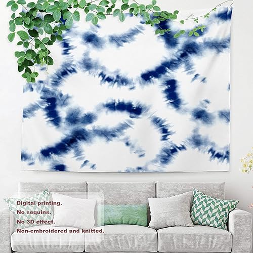 Miniatura 3 de Shrahala Tapiz de pared de Shibori moderno índigo, tinta abstracta azul para colgar en la pared, tapiz grande decorativo de fibra de poliéster,