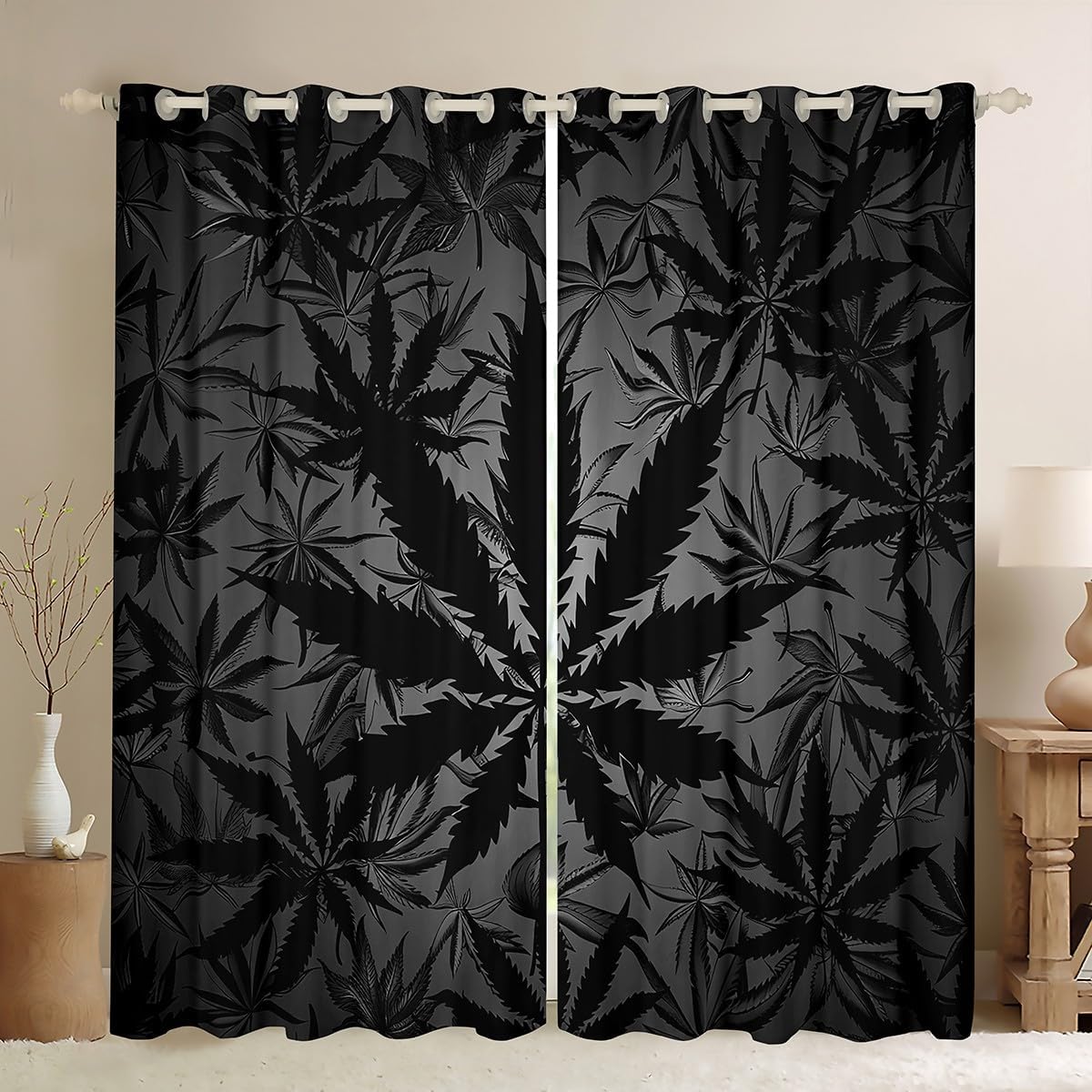 Erosebridal Marijuana Leaf Window Treatments for Kids Boys Girls Teens,Neon Cannabis Leaf Curtains 42x63,Velvet Window Curtains,Trippy Botanical Plants Shades Drapes 2 Panels