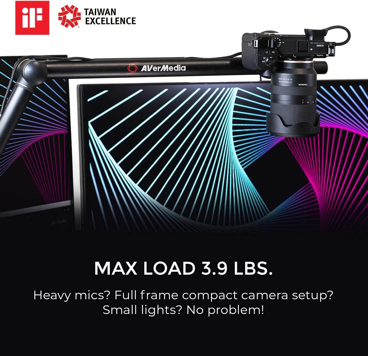 AVerMedia BA311 Live Streamer Arm, Fully Adjustable Boom Arm and Microphone Stand Suitable for 1/4 Inch or 5/8 Inch Mounting Options, for Content Creating, Podcasting and Streaming