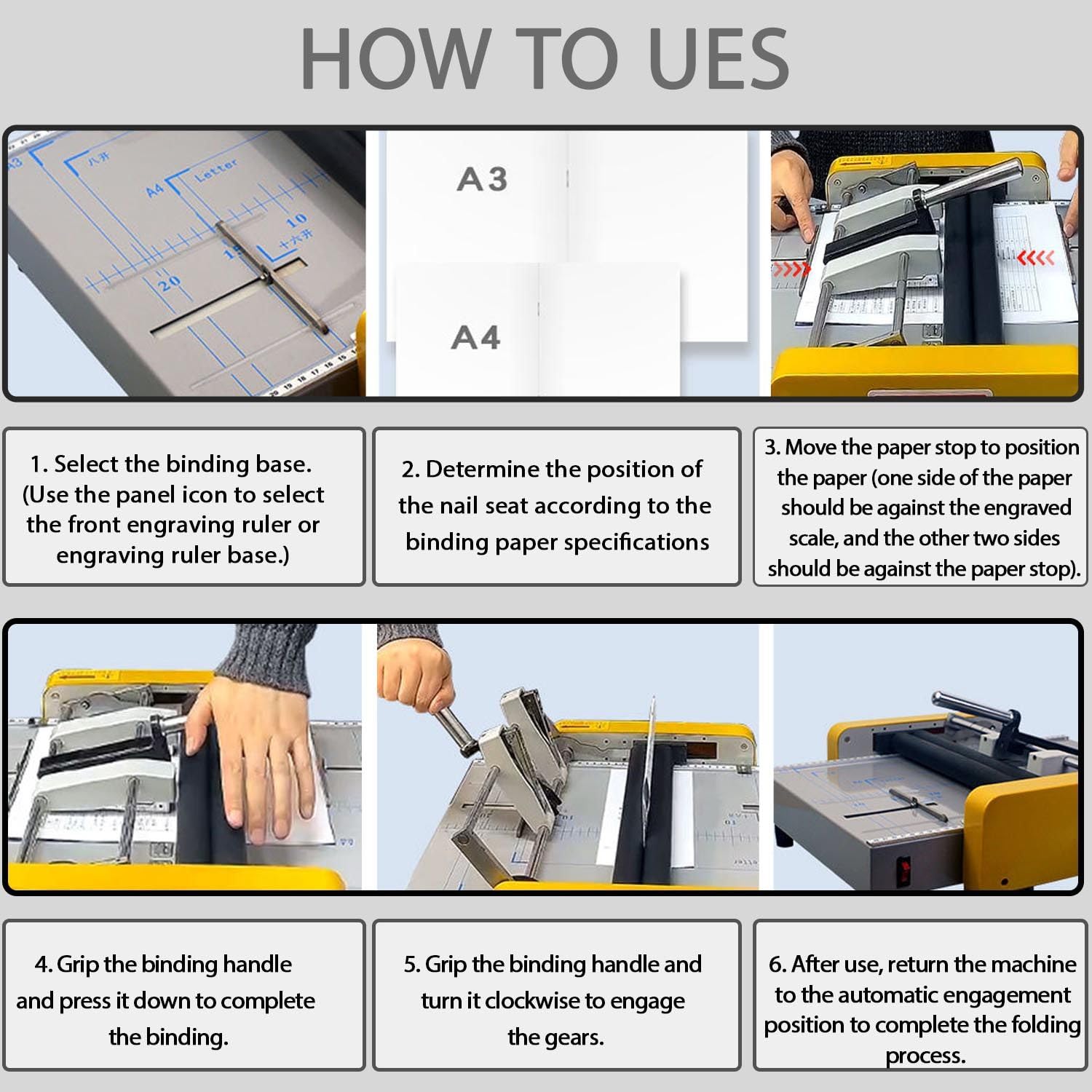 Máquina para hacer folletos, plegable y encuadernadora de papel para copiar y papel revestido, cuenta con guías laterales dobles ajustables y 5 clavos