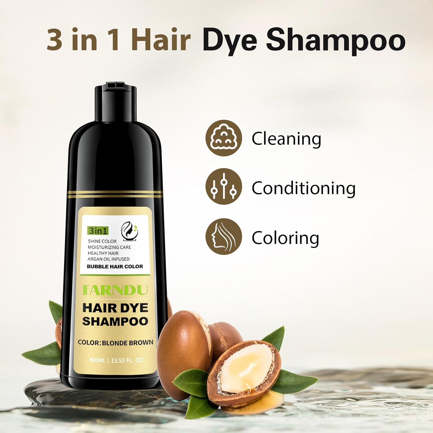 Blonde Brown Hair Dye Shampoo for Women & Men, Gray Hair Coverage Herbal Natural 3 in 1 Hair Color Shampoo
