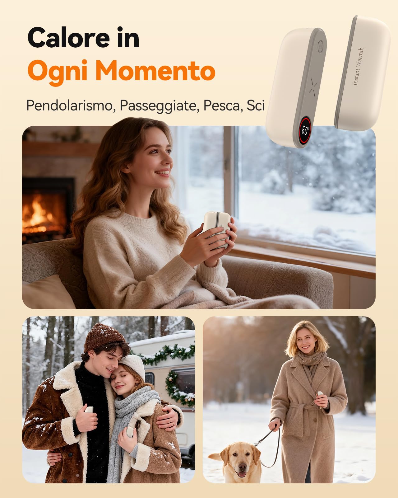 Scaldamani Ricaricabili Magnetico 2 in 1, Scaldamani Elettrico 8000mAh, 3 Livelli fino a 60°C/140°F, Scaldamani Portatile per Campeggio, Sport All'aperto, Escursionismo, Regali Natalizi,