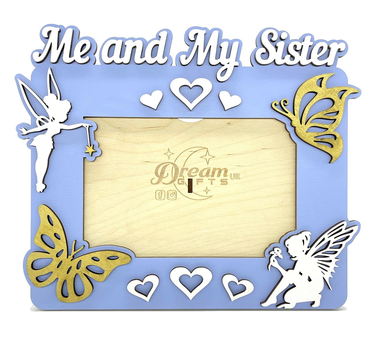Me and My Sister, Baby Wooden Photo Frame Custom Hand Made for Tabletop or Wall, Decorative Style, Gift idea (Lilac Blue)