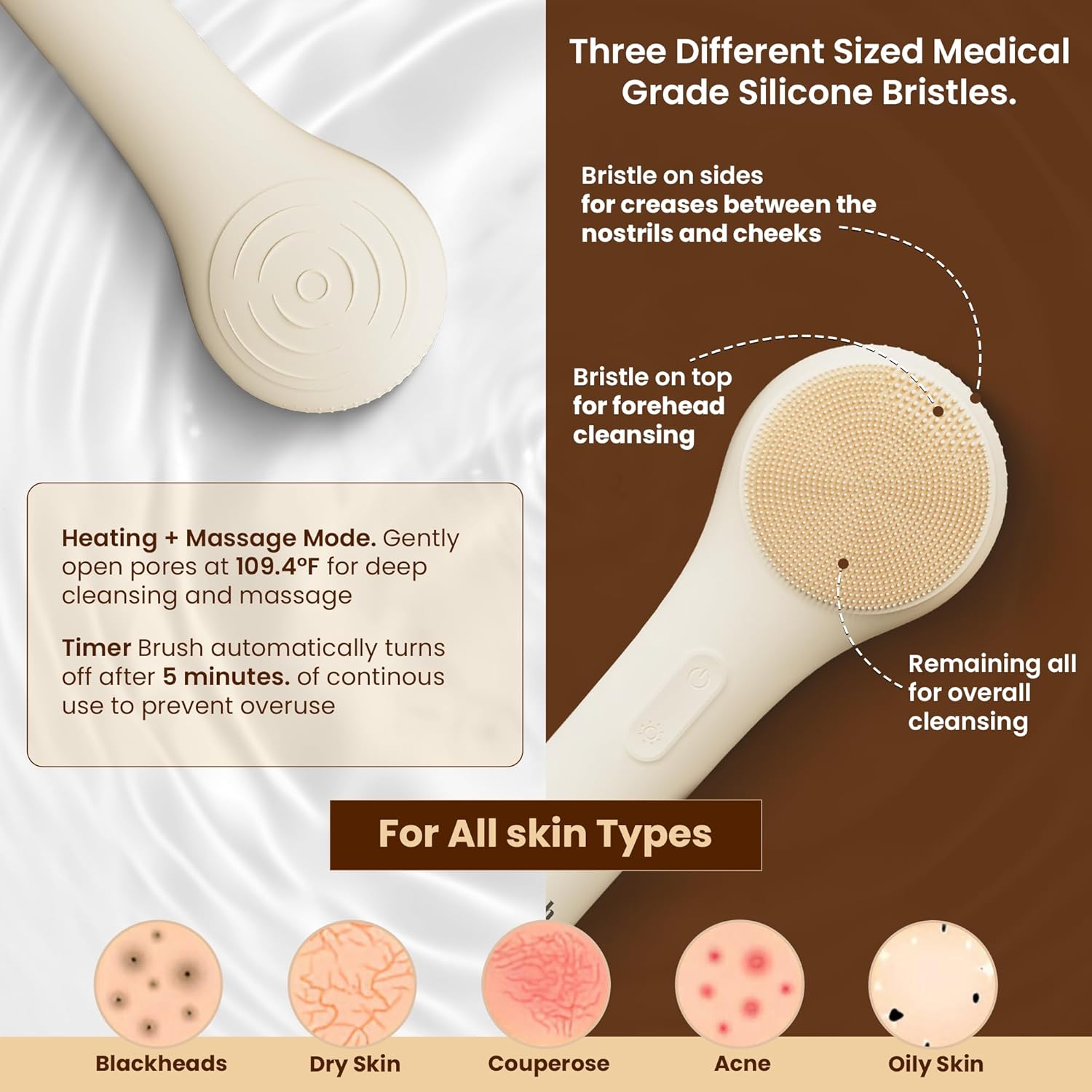 Electric Face Scrubber Facial Cleansing Brush with 5 Modes and Sonic Pulse - Soft Bristles, Waterproof & Rechargeable Silicone face Brushes for Cleansing, Exfoliating, Massaging for Men and Women