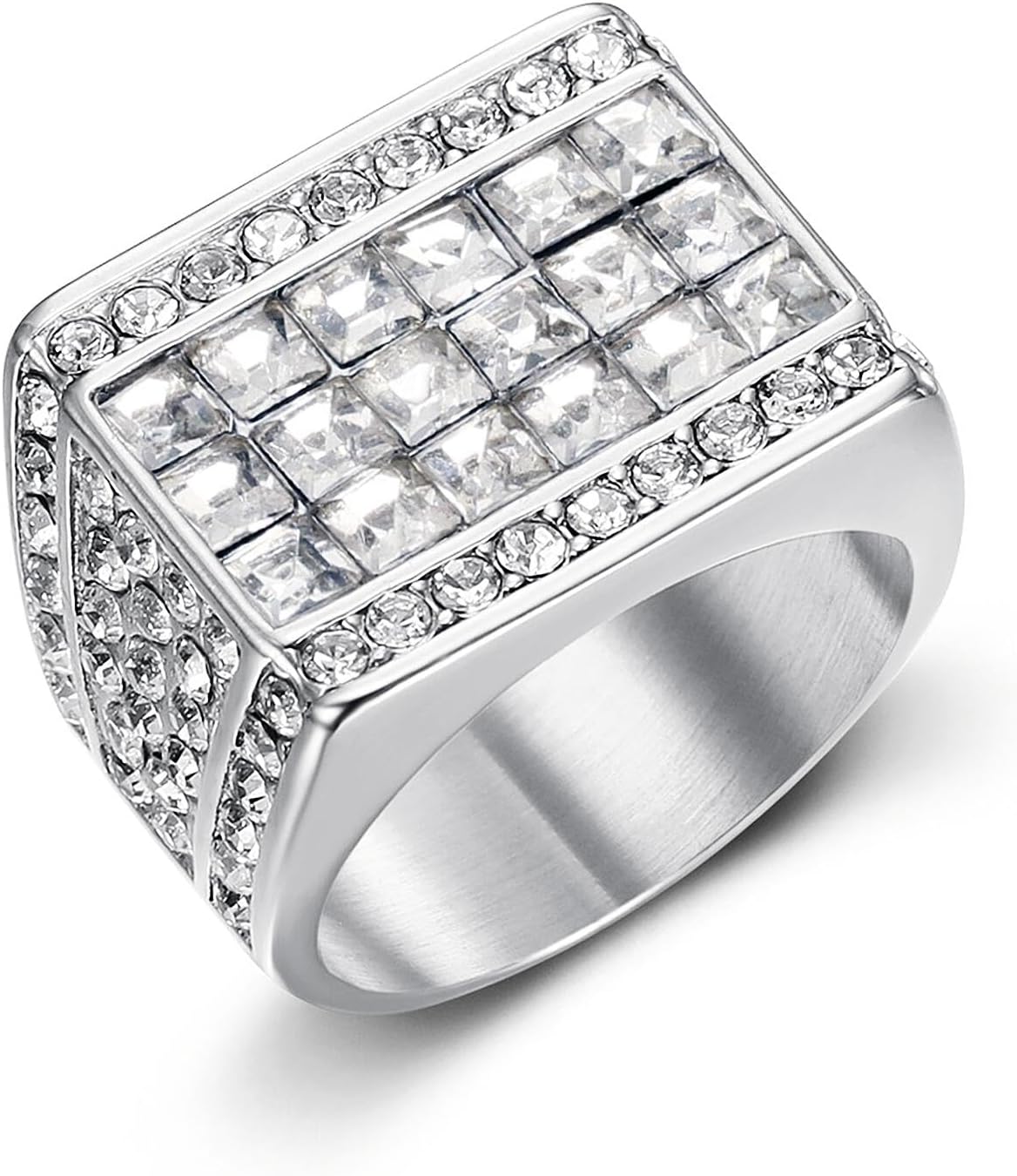 MIVEIVIA ICED OUT Ring for men Wedding Rings for Men 18 Ice Cubes ring Hip Hop ring Radiant Rings for Women Bling Iced Out Jewelry Bling Rings for girls rings for Club Heavy Metal ring Party