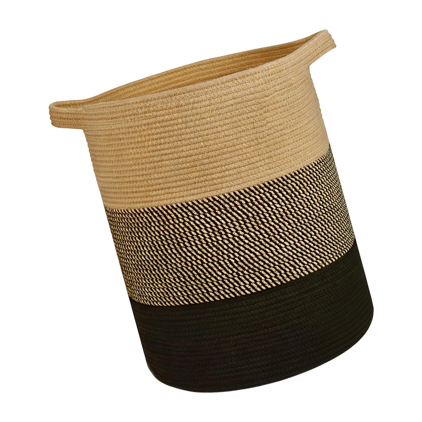 Tsophreniq Large Woven Cotton Laundry Hamper with Strong Handles Spacious Storage Container for Clothes and Towels Cotton Rope Interlaced Laundry Basket