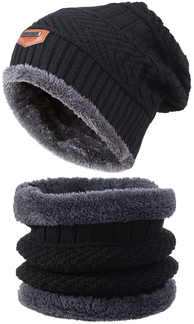 CICITOYWO Winter Beanie Hat, Warm Thick Knitted Cap Scarf Set Warm Knit Hats Snow Cable Knit Hat for Men Women