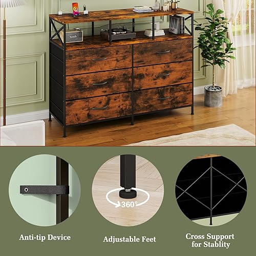 Miniatura 4 de Soporte de TV para TV de 55 pulgadas, centro de entretenimiento de 47 pulgadas con luces LED y estación de carga, mesa consola multimedia de TV con