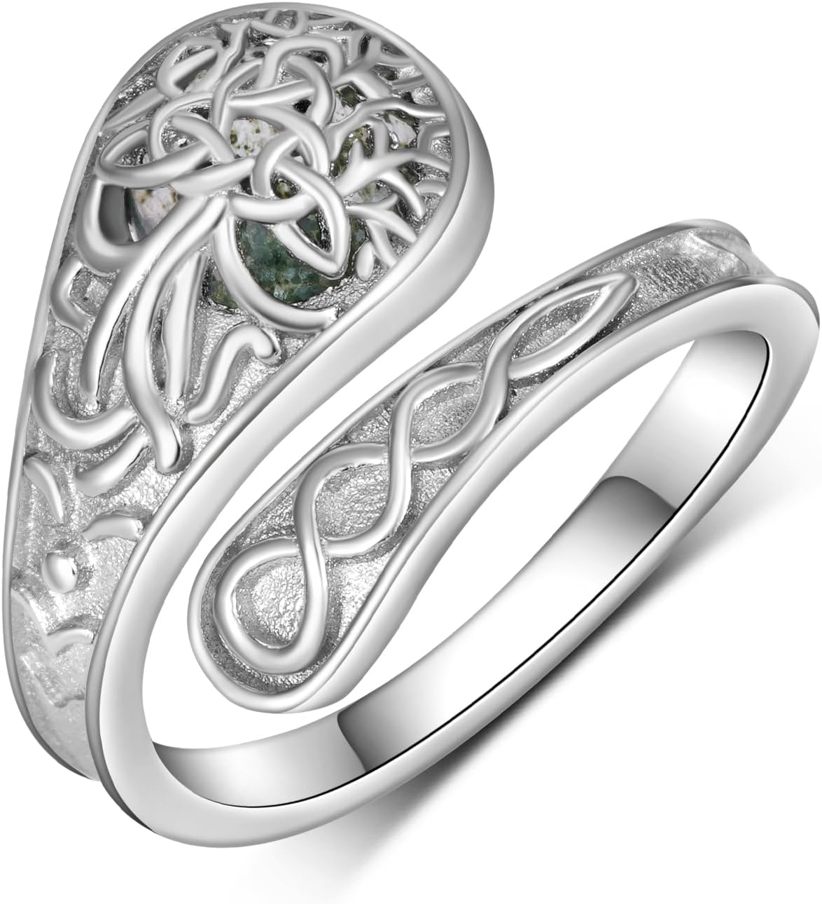 Tree of Life Spoon Rings 925 Sterling Silver Moss Agate Tree of Life Thumb Rings Jewelry Gifts for Women