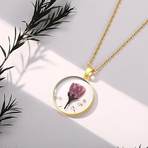 Miniatura 70 de Forget-Me-Not and Queen Anne's Lace Pressed Wildflower Necklace Birth Month Real Flower Necklace Gold/Silver Pressed Flower Jewelry
