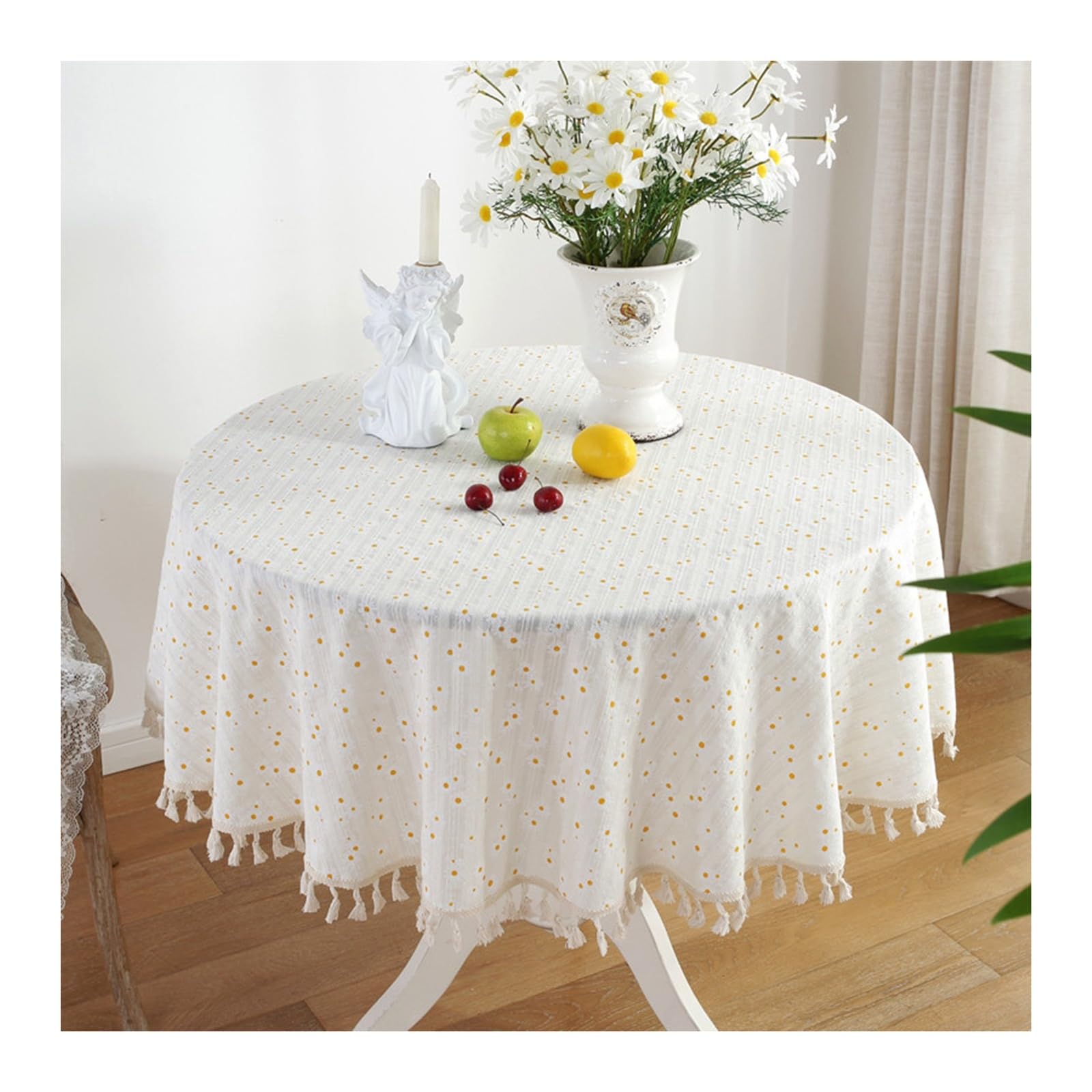 Nappe ronde jaune de qualité supérieure en coton floral de 100cm pour table raffinée