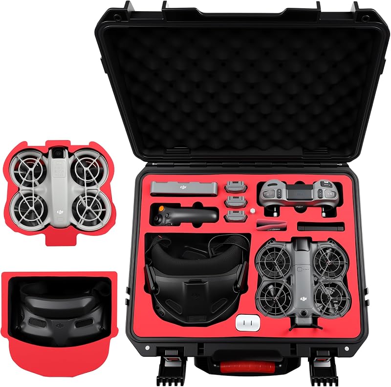 Waterproof Hard Case for DJI Neo 2 Motion Fly More Combo With Goggles N3, Fits RC Motion 3/FPV Controller 3/DJI RC 2/N3 Remote Controller, Holds Up to 7 Batteries | Shockproof, Dustproof