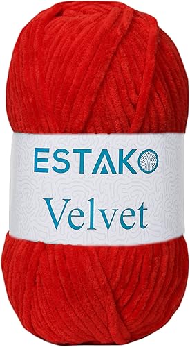 Miniatura 72 de Estako Velvet (Paquete de 3 madejas) Hilo de Chenilla para Amigurumi para Crochet y Tejido Súper Grueso 3x100 gr (3x120 m) (1110 - Blanco)