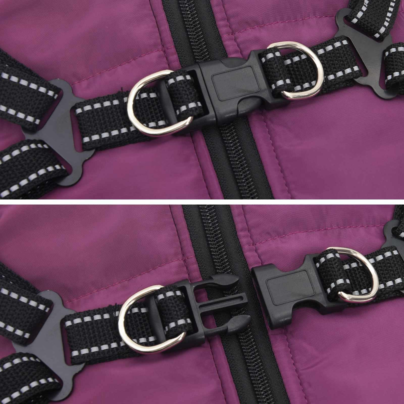 Cappotto per cani viola L28 in pile e poliestere con design riflettente, pettorina regolabile e doppi anelli a D, antivento, impermeabile, caldo, per inverno e autunno