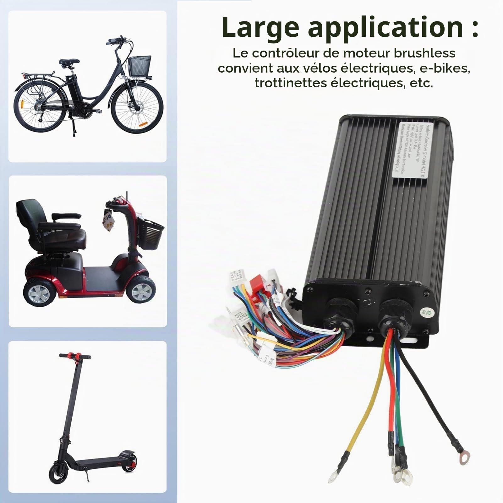 SUNGOOYUE Contrôleur sans Balais de Vélo électrique, 2000W 48V 60V 64V 72V Contrôleur de Moteur sans Balais à 18 Tubes pour Vélo électrique