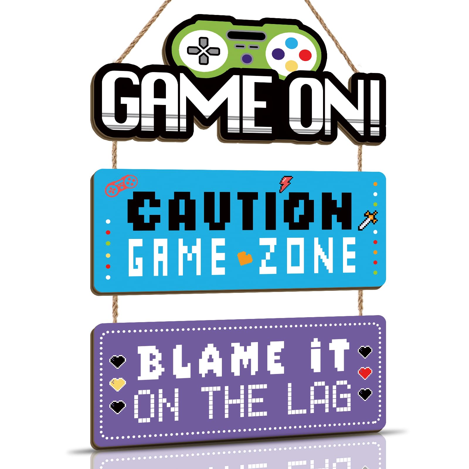 ANHUIB Video Game Room Sign Gamer Wooden Plaque Game On Hanging Wooden Sign Gaming Zone Wall Art Gaming Bedroom Accessories for Boys Teenage Man Cave Living Room Decor Birthday Gifts for Boys Men