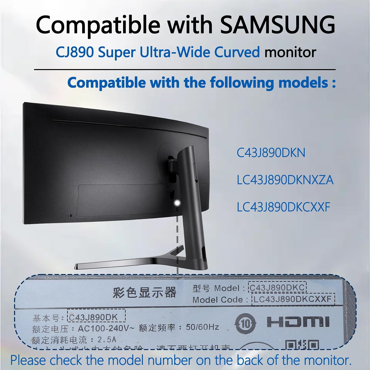 CJ890 VESA Mount Adapter is only Compatible with Samsung 43" CJ890 Super Ultra-Wide Curved Monitor (Fits C43J890DKN,LC43J890DKNXZA,LC43J890DKCXXF) - 75x75 to 100x100 Wall Mount Bracke