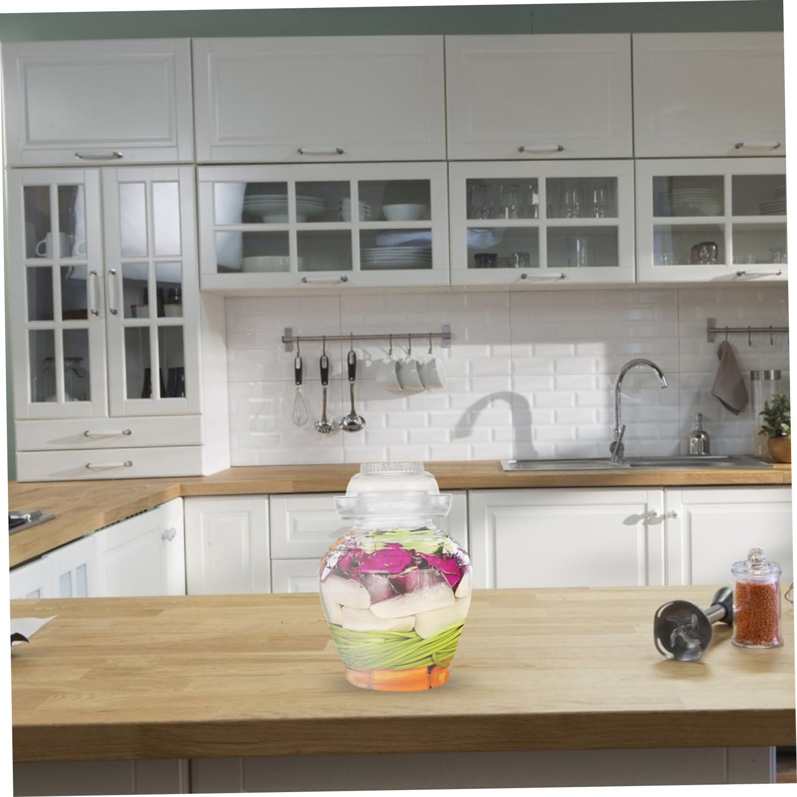MAGICLULU Gärtopf Glas mit Wasserverschluss und Luftdichtem Deckel Lebensmittelechter Vorratsbehälter für Kimchi und Gemüse Geeignet für Küche und Einlegen