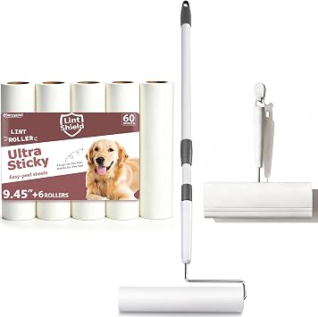 9.45 Large Lint Rollers for Pet Hair Extra Sticky,Long Handled Lint Remover, 6 Rolls Wide Lint Roller for Cleaning Carpets, Clothing, Couches, Furniture & Walls Mop-Style Dust Cleaner