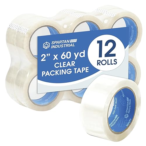Miniatura 10 de Spartan Industrial - Rollos de cinta de envío transparente de 2" x 60 yardas - 36 rollos de cinta de caja resistente para mudanza, embalaje, envío,