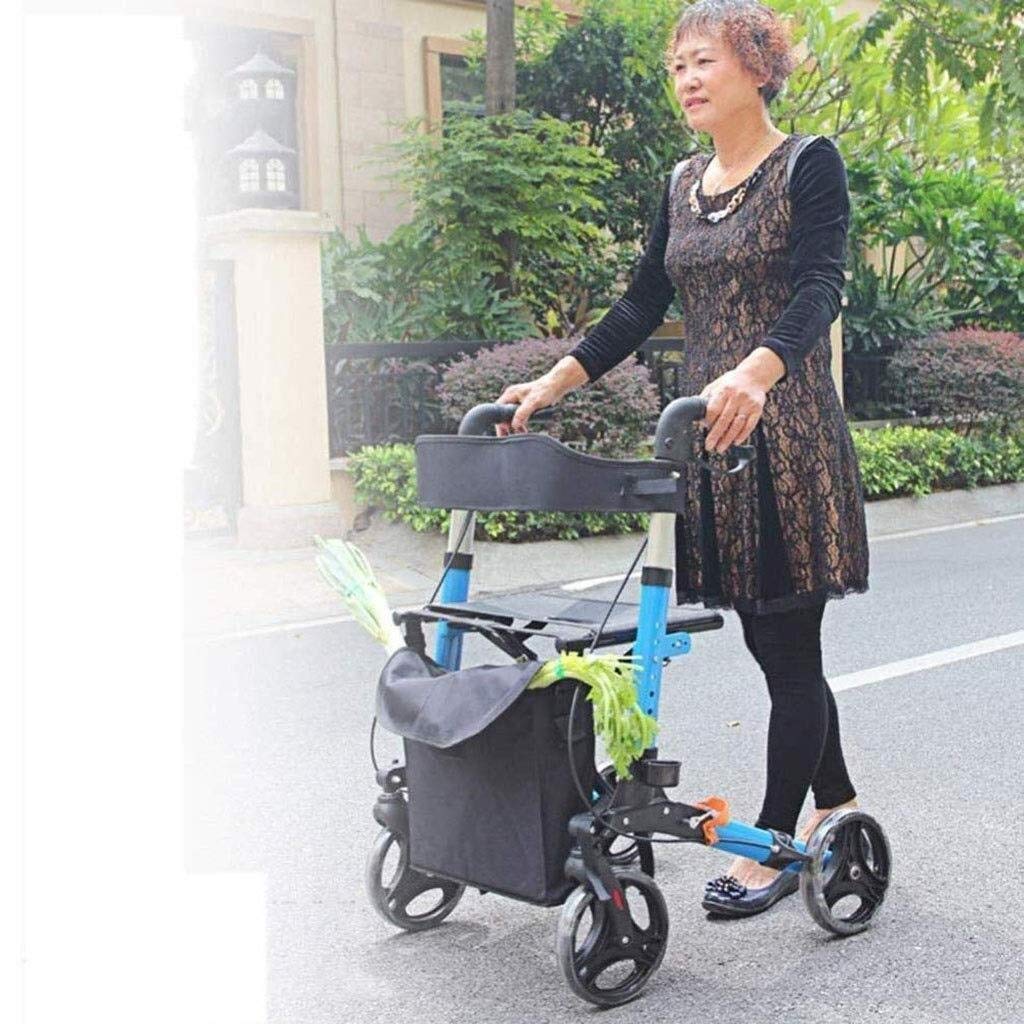 Chodziki dla seniorów Rama spacerowa, Rama spacerowa na kółkach Rollator z hamulcami i siedzeniem, Składany chodzik ze stopu aluminium Czterokołowy skuter Wózek inwalidzki Starszy wózek na zakupy