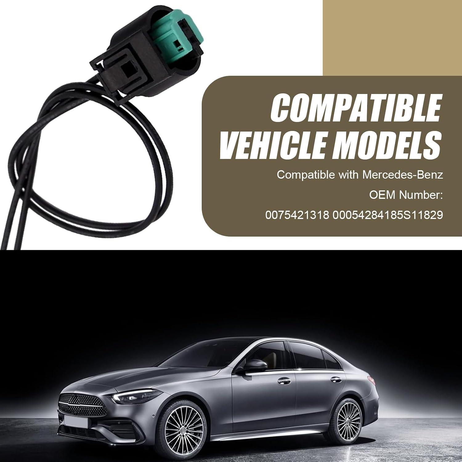 2 PCS Outer Ambient Air Temperature Sensor, Outside Ambient Air Temperature Sensor with Connector Pigtail Plug, OEM #0075421318 0005428418 5S11829, Compatible with Mercedes-Benz (Black)