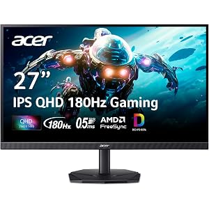 acer Nitro 27 Inch QHD 2560 x 1440 IPS Gaming Monitor | AMD FreeSync | Up to 180Hz Refresh | Up to 0.5ms | DCI-P3 95% | HDR 10 Support | One Display Port 1.2 & Two HDMI 2.0 | KG271U N3bmiipx
