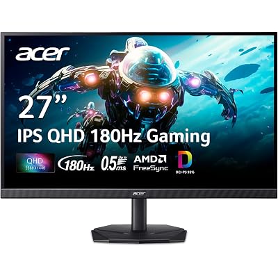 acer Nitro 27 Inch QHD 2560 x 1440 IPS Gaming Monitor | AMD FreeSync | Up to 180Hz Refresh | Up to 0.5ms | DCI-P3 95% | HDR 10 Support | One Display Port 1.2 & Two HDMI 2.0 | KG271U N3bmiipx