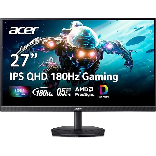 acer Nitro 27 Inch QHD 2560 x 1440 IPS Gaming Monitor | AMD FreeSync | Up to 180Hz Refresh | Up to 0.5ms | DCI-P3 95% | HDR 10 Support | One Display Port 1.2 & Two HDMI 2.0 | KG271U N3bmiipx