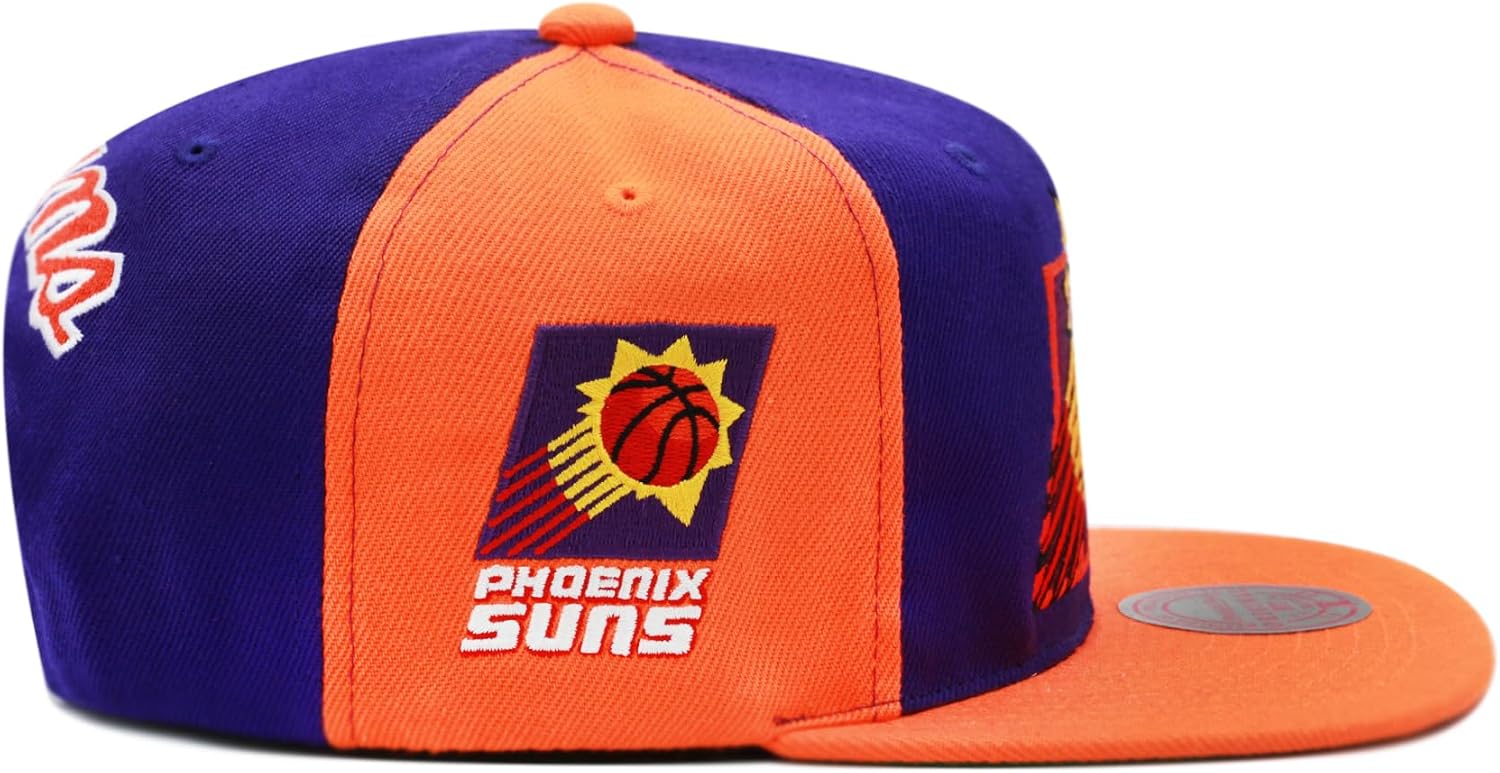 Mitchell & Ness Phoneix Suns Hardwood Classics NBA Rear Script Deadstock Snapback Hat Adjustable Cap - Purple/Orange