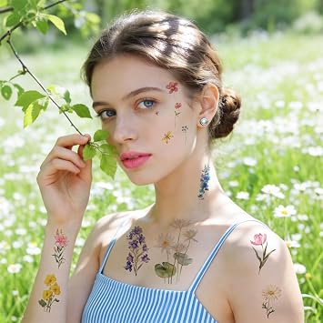 10 Sheets Wildflower Temporary Tattoos, Flower Temporary Tattoos Stickers, Small Wildflower Floral Temporary-Tattoo for Birthday Decorations, Party Supplies, School Rewards Gifts, Body Art Decoration