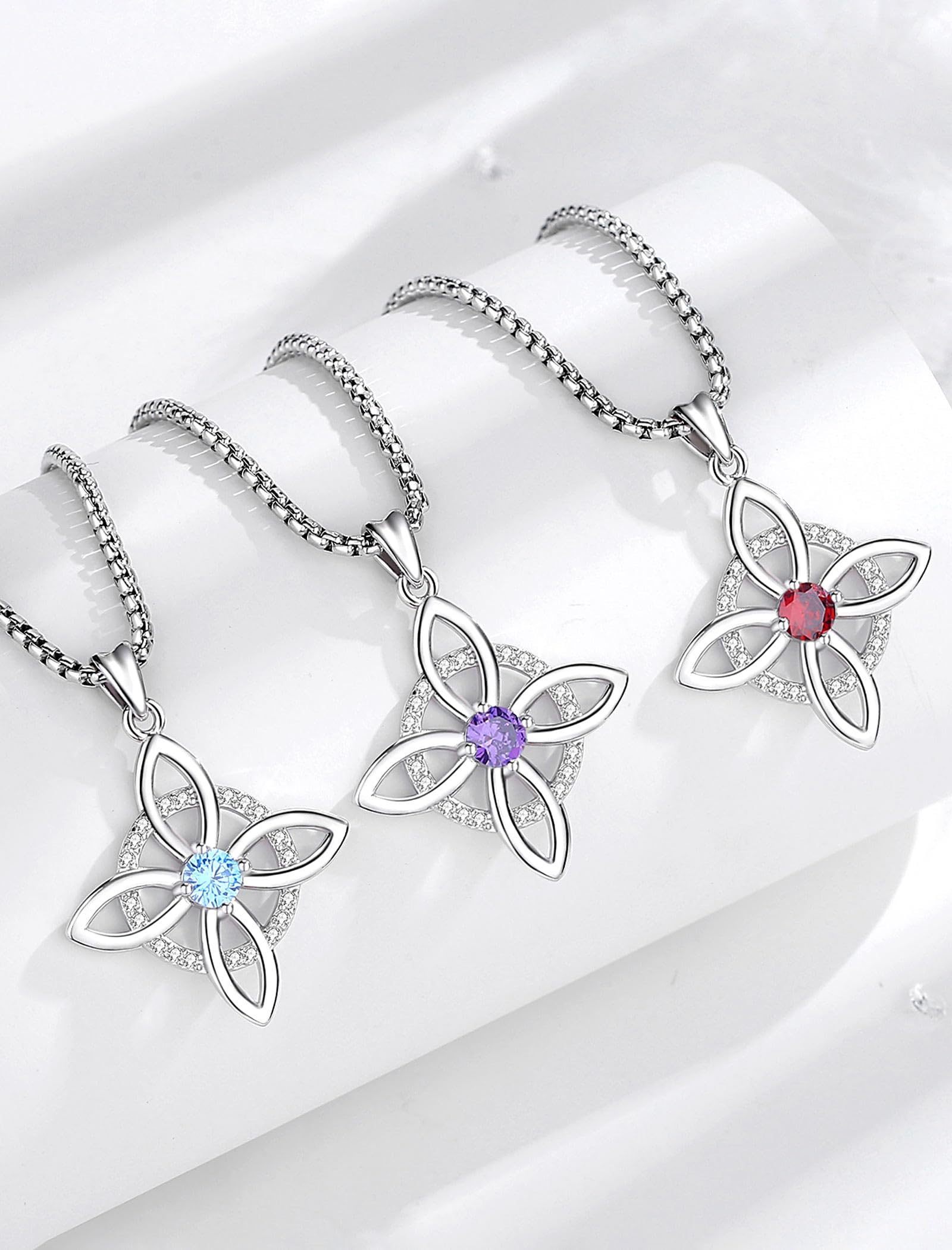 AEONSLOVE Hexenknoten Halskette Damen Silber 925 Irisch Keltischer Knoten Kette mit Geburtsstein Hexenanhänger Hexen Knoten Schmuck