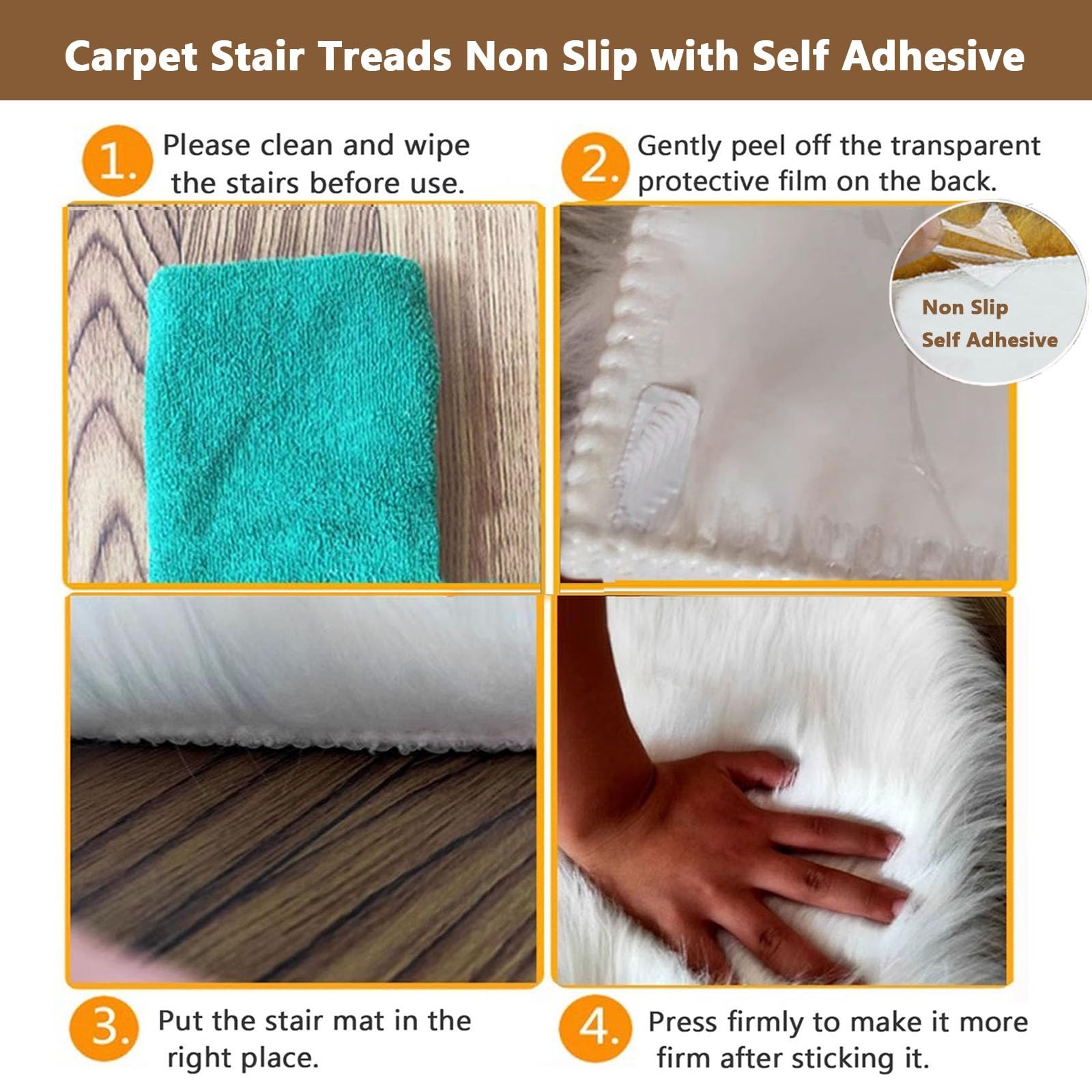 Alfombra de felpa suave para peldaños de escalera antideslizante para interiores para peldaños de madera (gris)