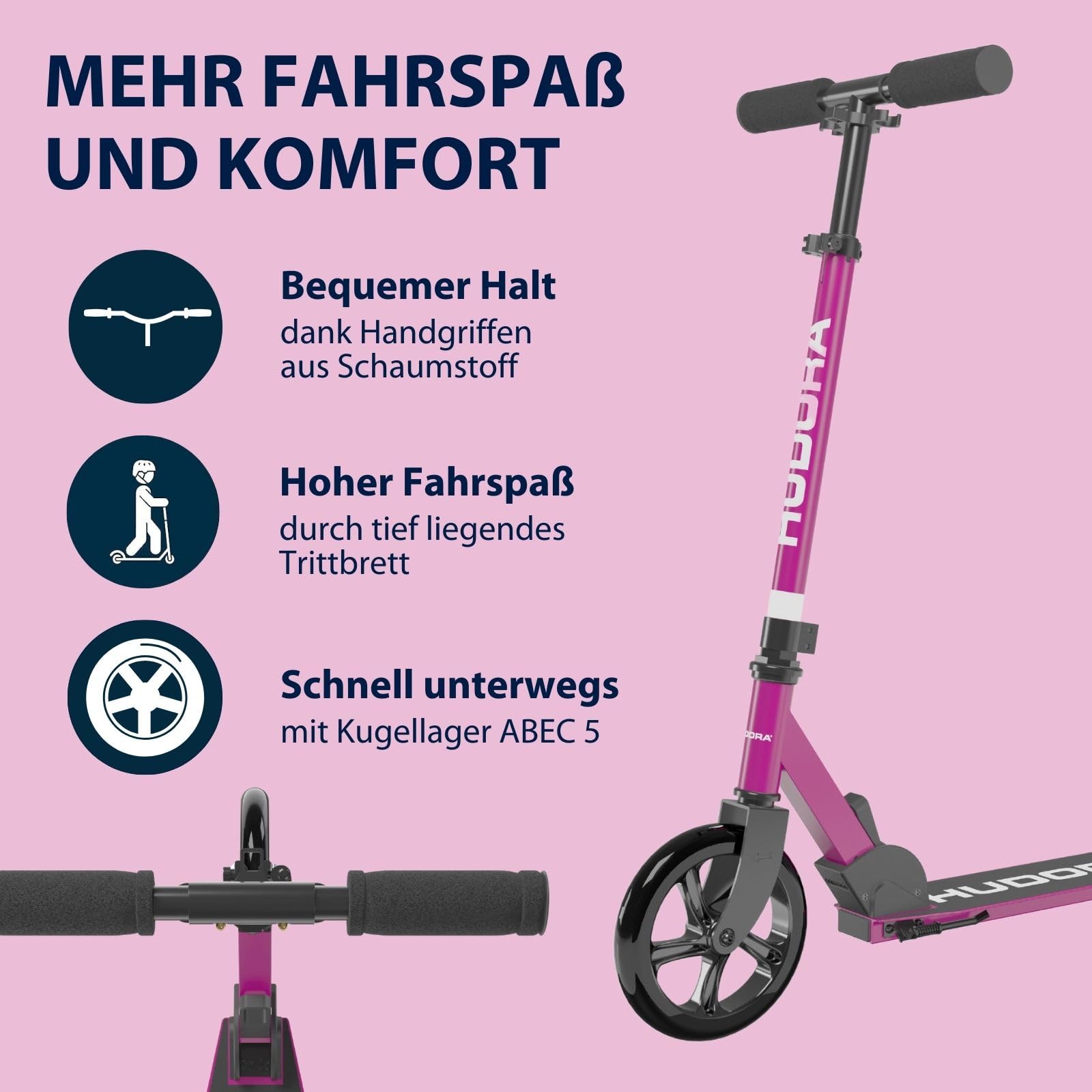 HUDORA Scooter Start 200, Stabiler Aluminium-Roller, Höhenverstellbarer & zusammenklappbarer Cityroller, Kinder- & Erwachsenenroller für bis zu 100kg, Solider Tretroller mit Ständer