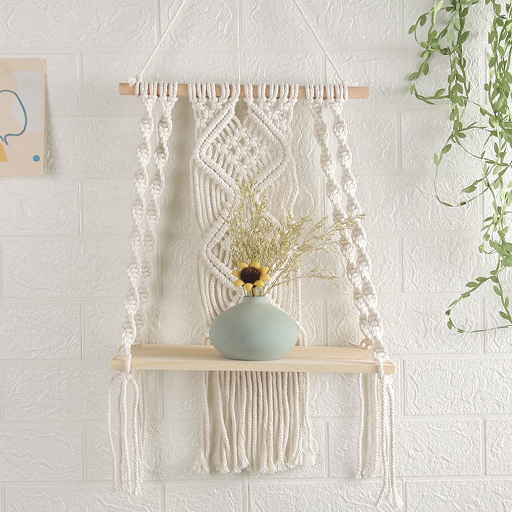 Étagère flottante moderne en bois de qualité supérieure et corde macramé