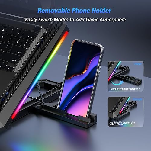 Miniatura 8 de Almohadilla de refrigeración para laptop con 12 ventiladores silenciosos, portátil delgada para laptop de 12 a 17.3 pulgadas, soporte enfriador de 5