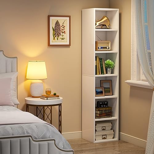 Miniatura 4 de LITTLE TREE Estantería estrecha de 70.9 pulgadas de alto, estantería esquinera de 6 niveles, organizador de almacenamiento para espacios pequeños,